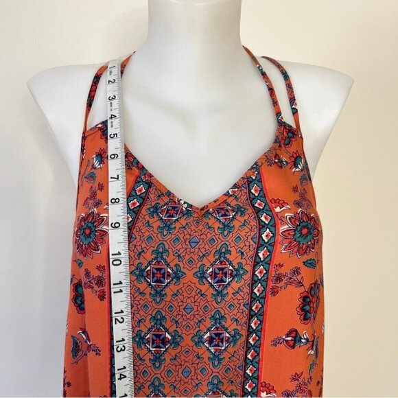 Angie Mini  Dress Double Strap Racerback Orange Boho Moroccan Southwestern Sz S - Picture 4 of 11